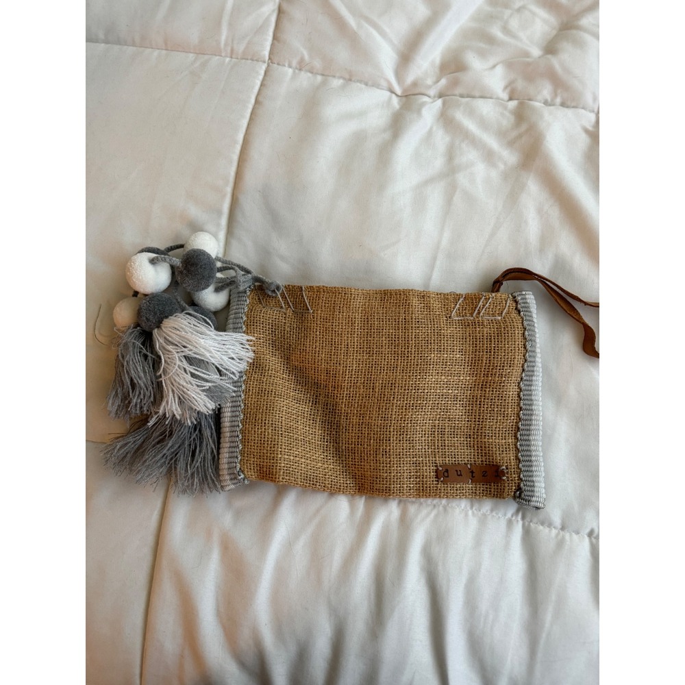 Dutzi Burlap And Leather Zip Boho Handmade Clutch Pouch